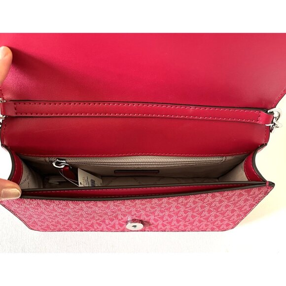New Michael Kors Jet Set Large Ombré Signature Logo Crossbody Bag Dark Raspberry - Picture 4 of 5